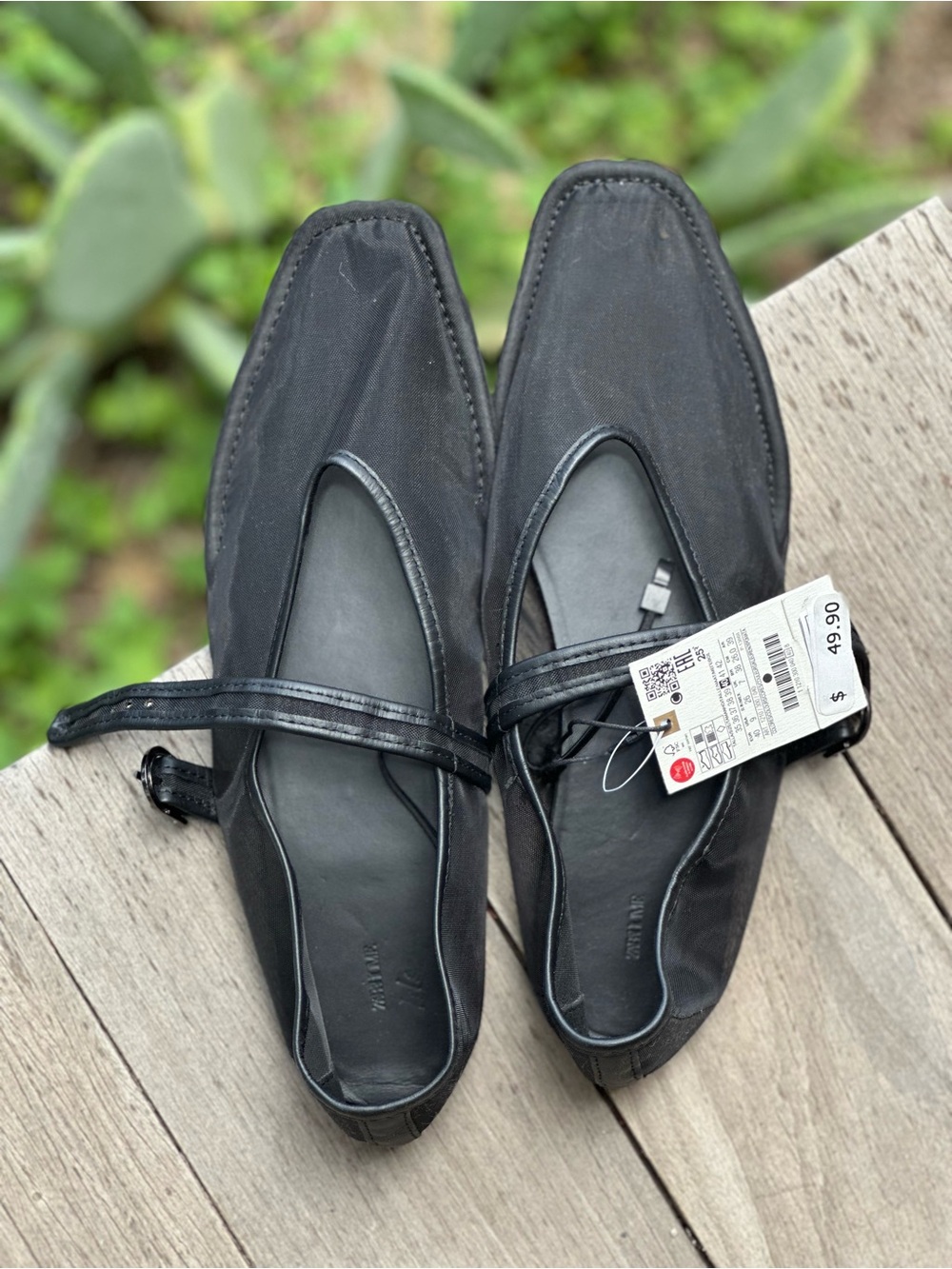 Zara Black Square-Toe Mary Jane Flats